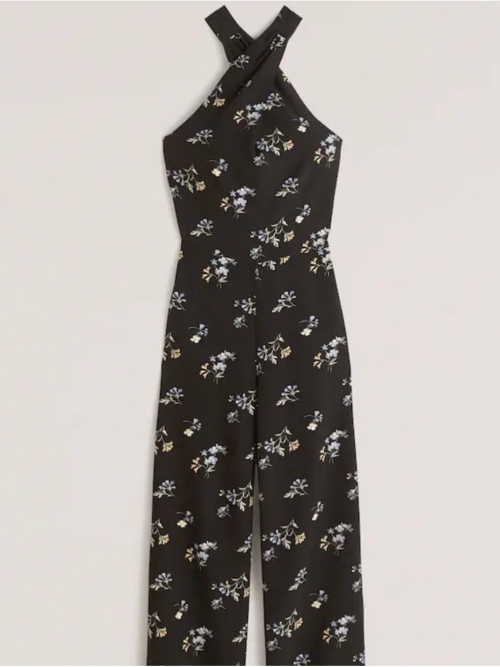 Abercrombie & Fitch Black Floral Halter Jumpsuit with Cross-Back Straps - Picture 1 of 3